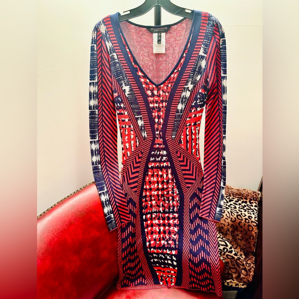 BCBGMAXAZRIA Glynn Silk Blend Bodycon Knit Dress, Multicolor, XS
